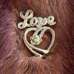 Gold Heart Love Pin with Porcelain Rose